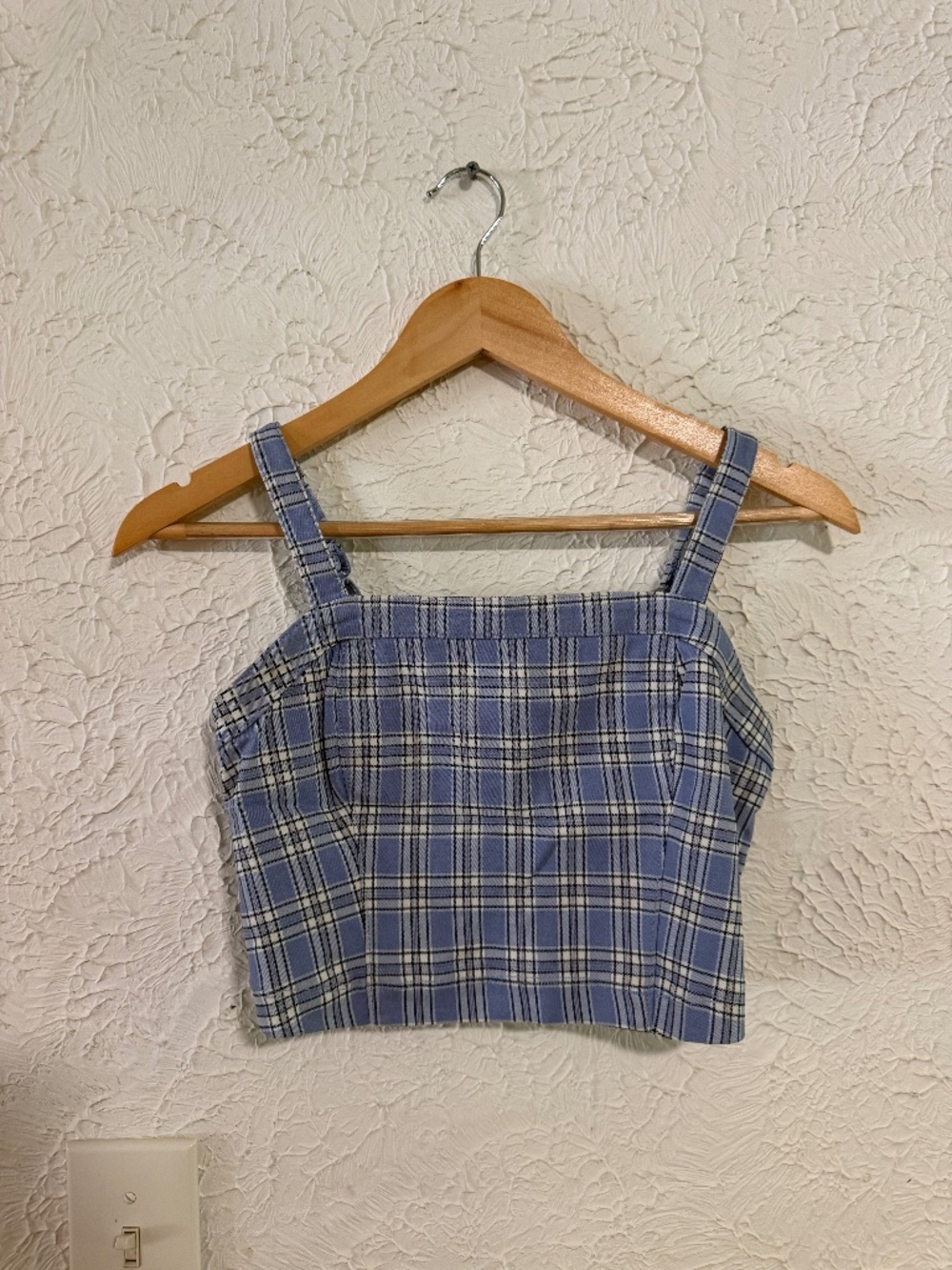 Hollister Blue Plaid Smocked Crop Tank Top Size Small